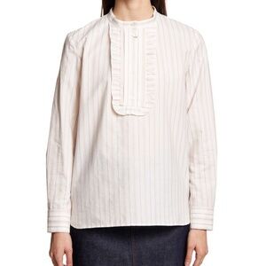 APC Madeline Blouse 100% Cotton Striped Ruffle Button Size 38